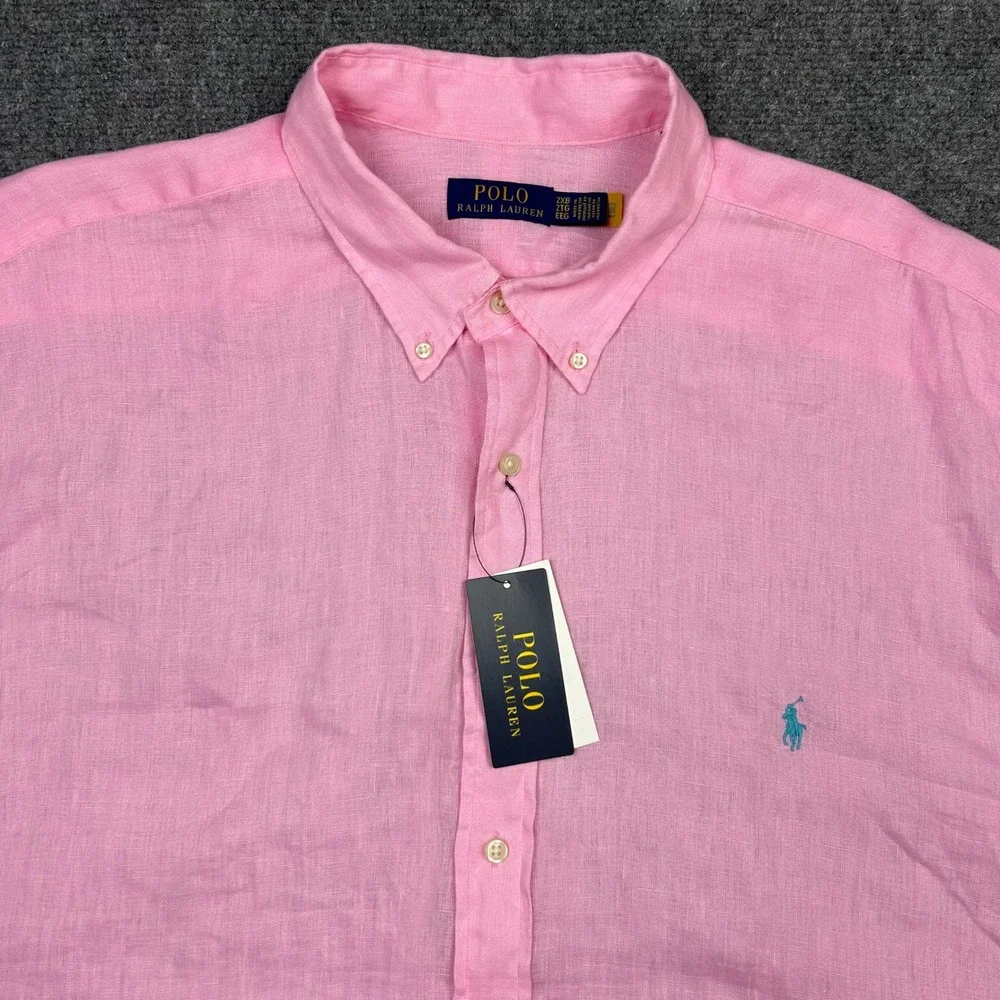 Polo Ralph Lauren Linen Shirt Mens 2XB Pink Short Sleeve Button Down Big & Tall